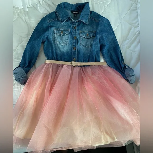 zunie denim tutu dress Zunie Little Girls Sleeveless Denim Bodice Mesh Tutu Skirted Dress Sz 2 New